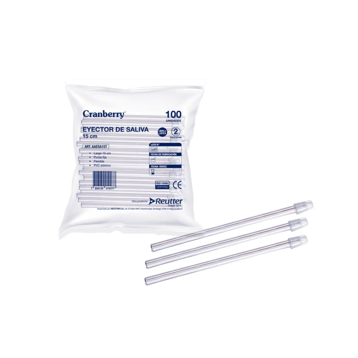 EYECTOR DE SALIVA 15 CM TRANSPARENTE - 100 UNIDADES - MARCA CRANBERRY 0