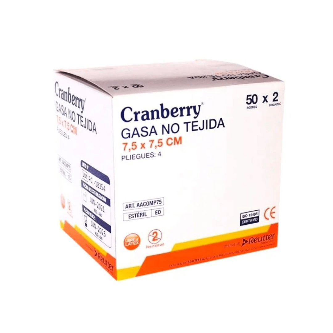 GASA NO TEJIDA ESTÉRIL 5X5 / 7.5X7.5 / 10X10 - 50 UNIDADES - MARCA CRANBERRY2