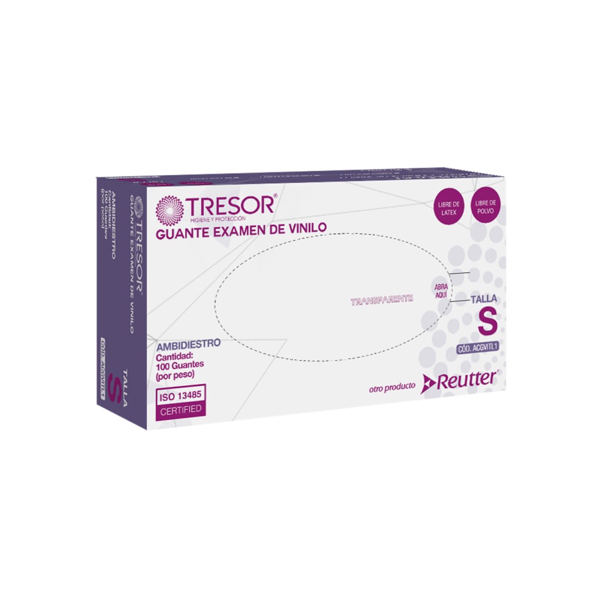 GUANTE VINILO DE EXAMINACIÓN SIN POLVO - 100 UNIDADES - TRESOR3