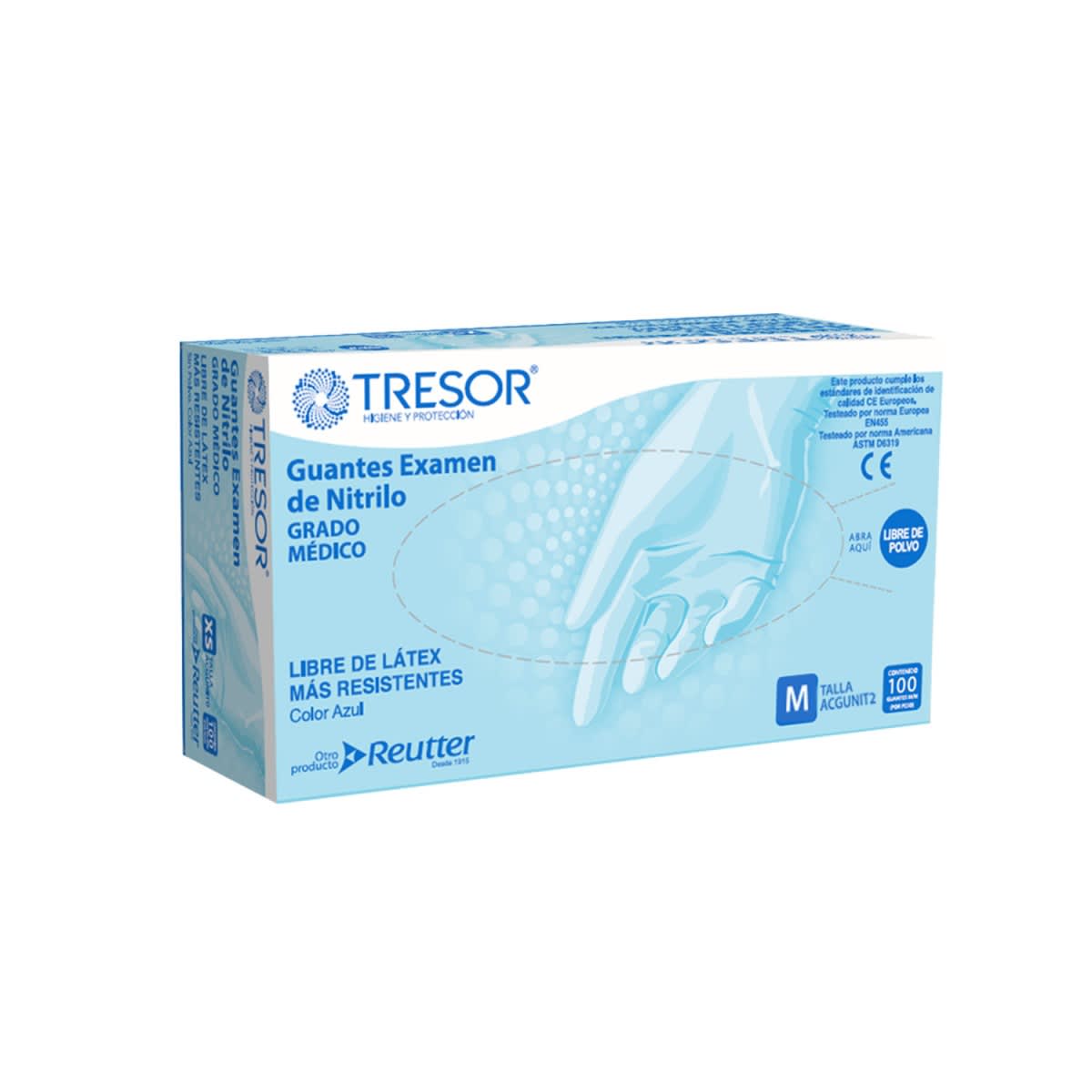 GUANTE NITRILO DE EXAMINACIÓN AZUL SIN POLVO - 100 UNIDADES - TRESOR3