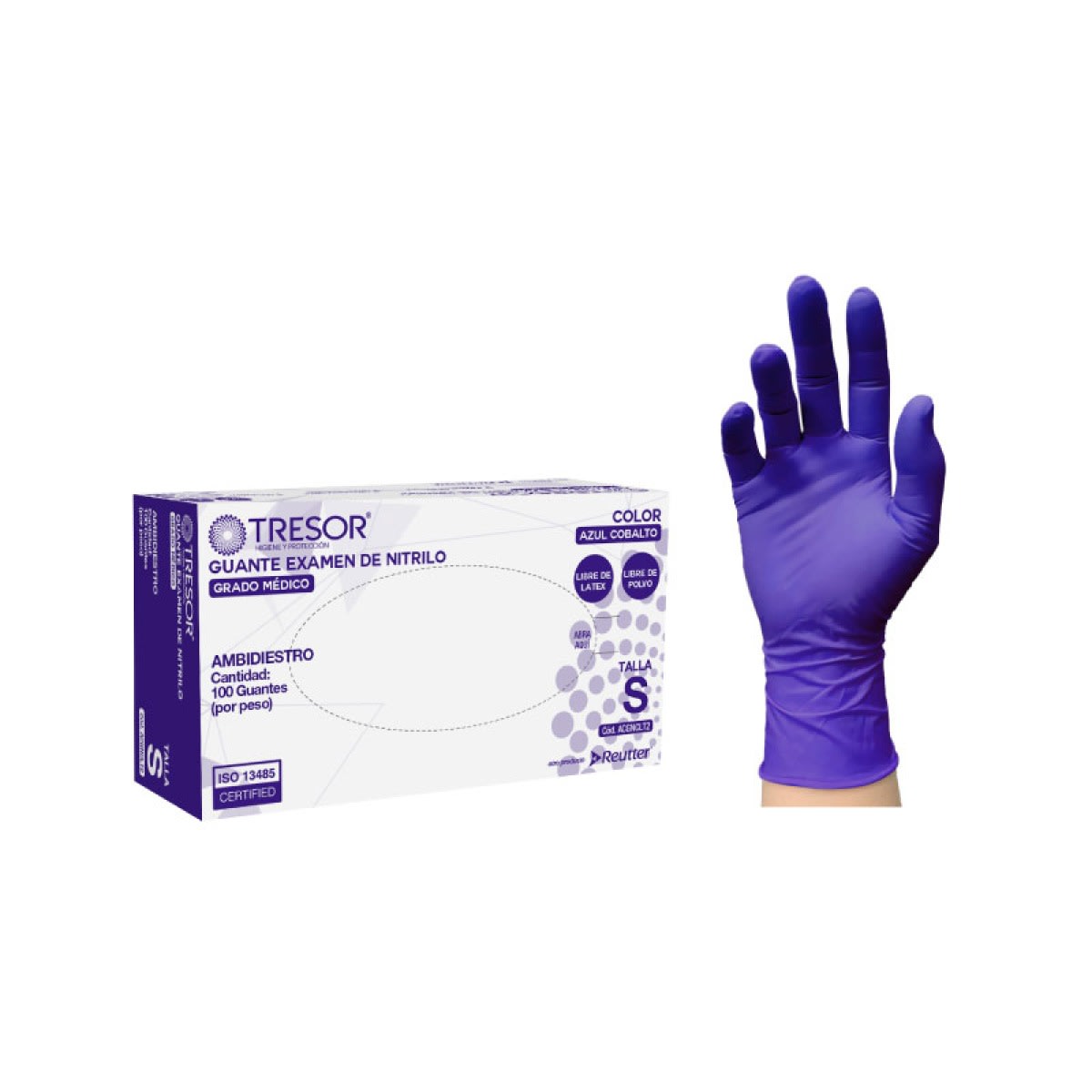 GUANTE NITRILO DE EXAMINACIÓN COBALTO SIN POLVO - 100 UNIDADES - MARCA TRESOR 0