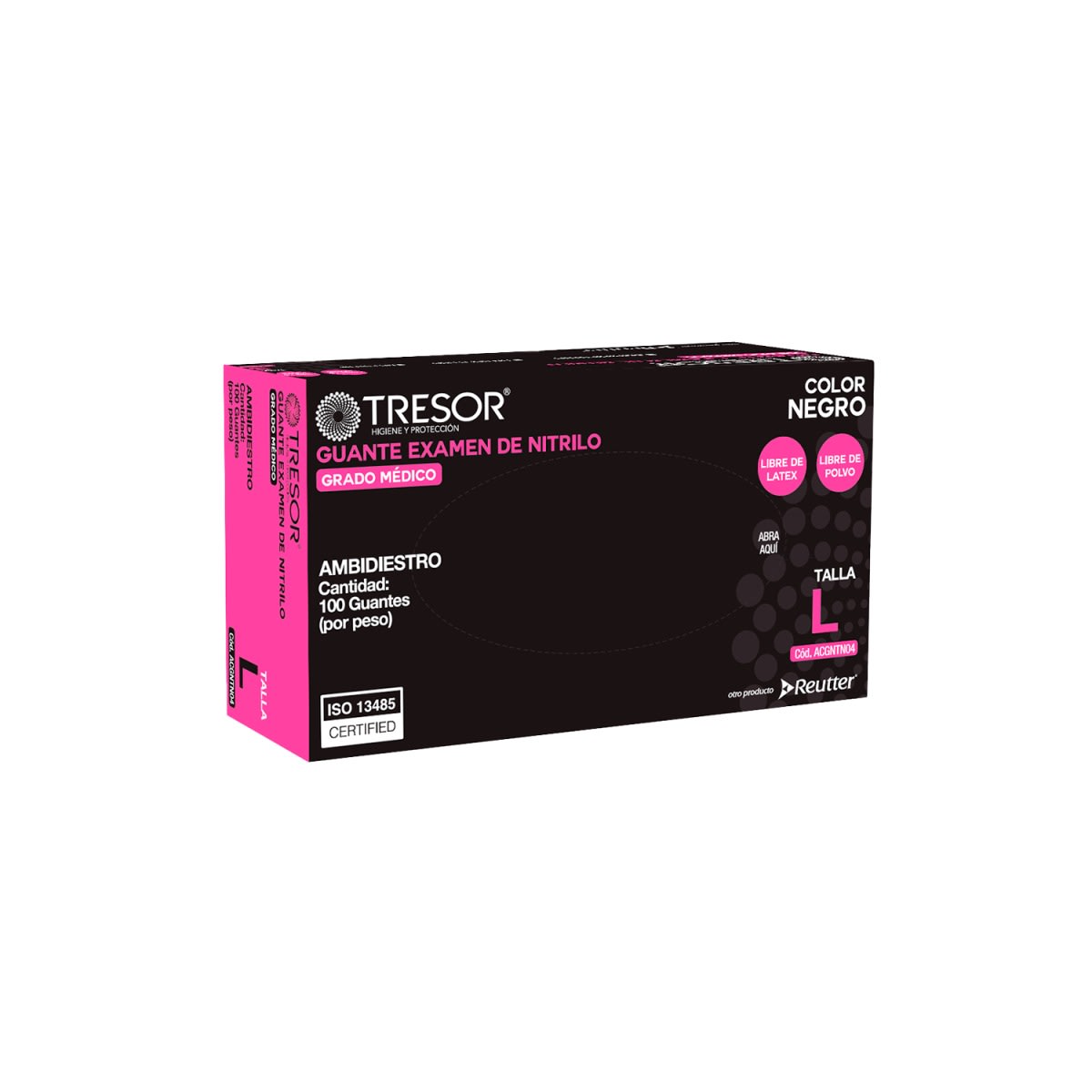 GUANTE NITRILO DE EXAMINACIÓN NEGRO SIN POLVO - 100 UNIDADES - TRESOR3