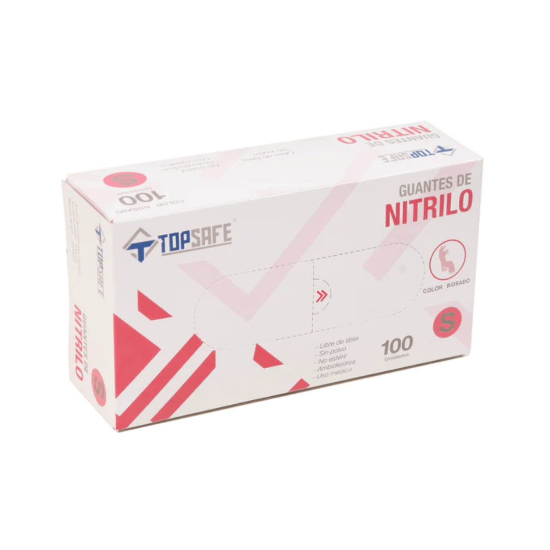 GUANTE NITRILO ROSADO 3.5 GR - TALLA L - 100 UNIDADES - MARCA TOPSAFE2