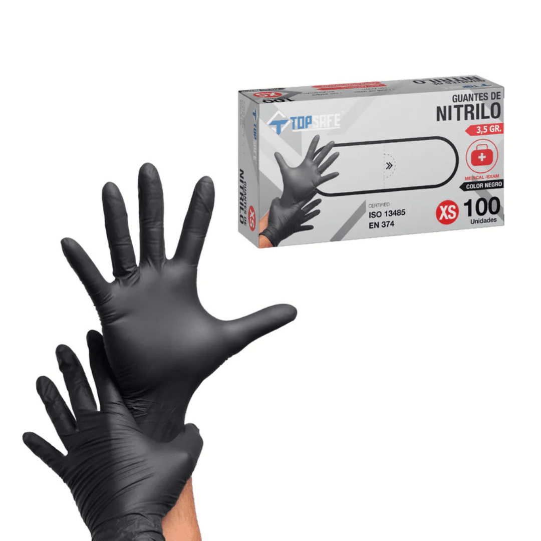 GUANTE NITRILO NEGRO 3.5 GR - TALLA S - 100 UNIDADES -  MARCA TOPSAFE 0