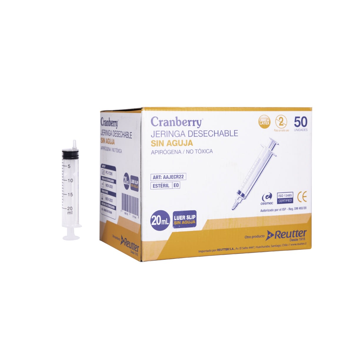 JERINGA 20CC PUNTA EXCENTRICA SIN AGUJA - 50 UNIDADES - MARCA CRANBERRY 0