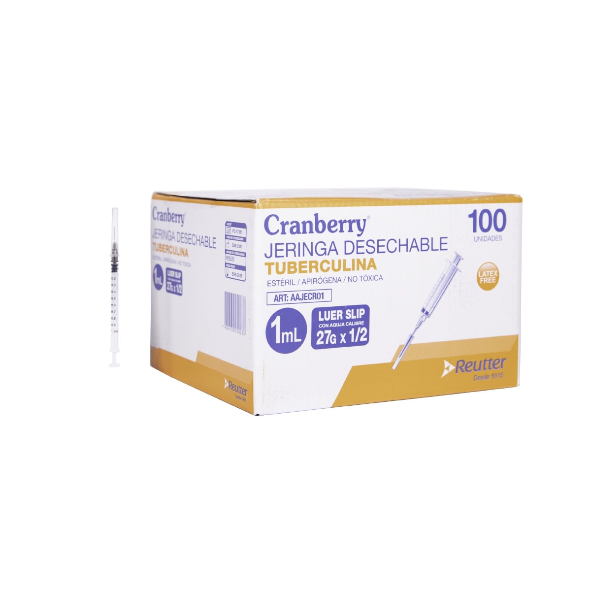 JERINGA TUBERCULINA 1CC 27G X 1/2 - 100 UNIDADES - MARCA CRANBERRY 0