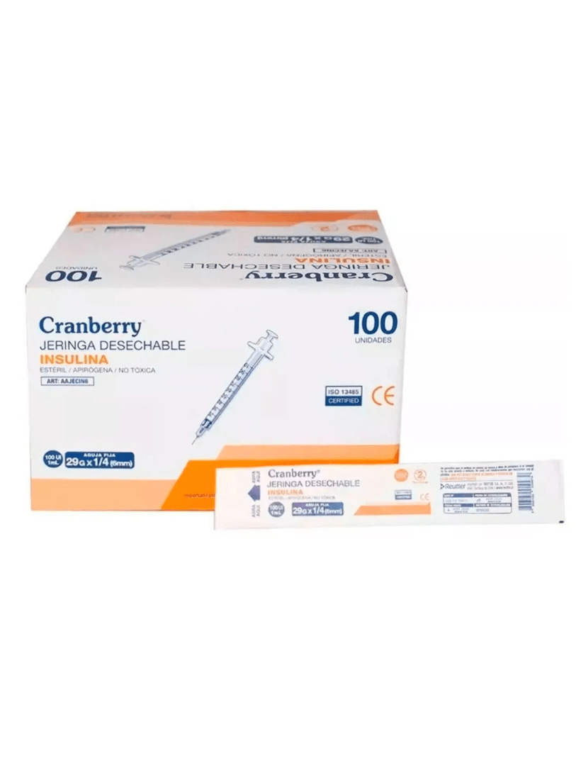 JERINGA INSULINA 1ML 29G X 1/4 (6MM) - 100 UNIDADES - MARCA CRANBERRY 0