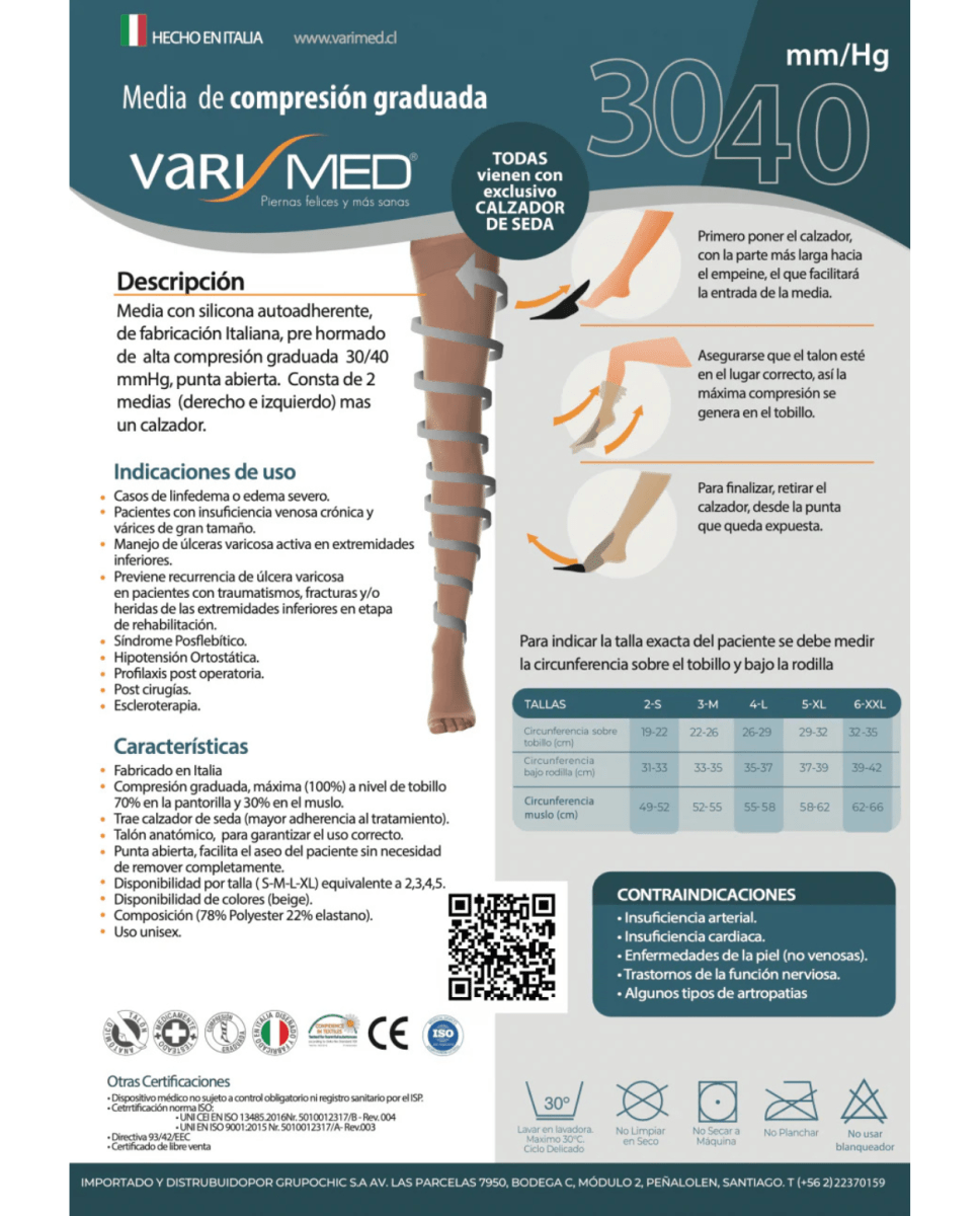 MEDIA LIGA COMPRESION GRADUADA 30/40 mmHg CON CALZADOR 0
