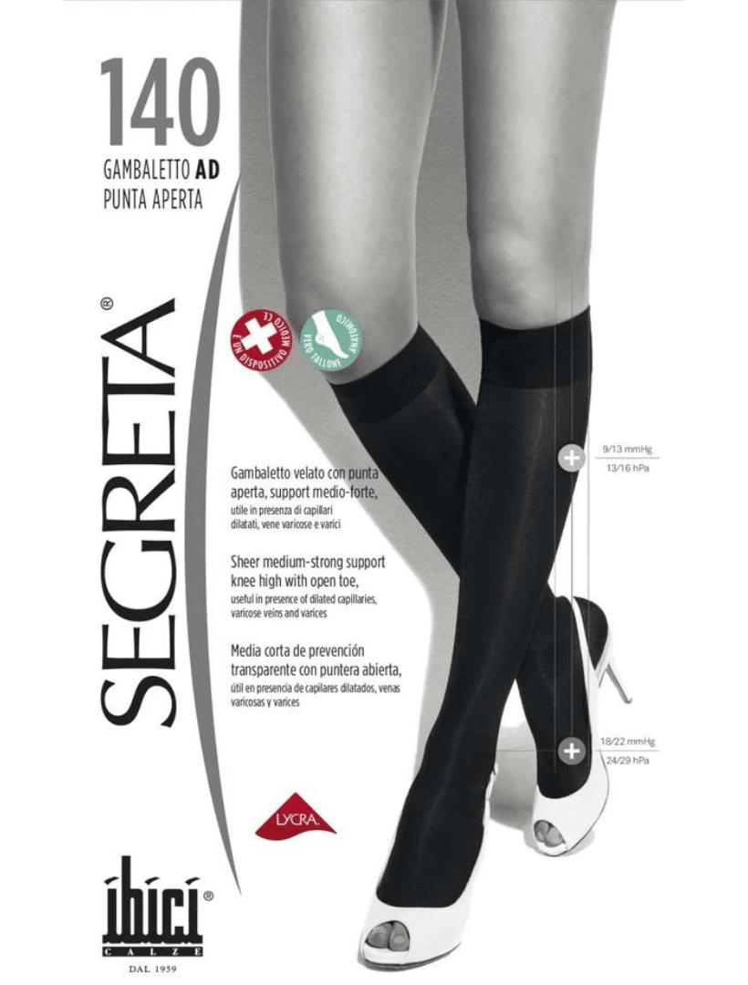 MINI MEDIA GAMBALETTO SEGRETA 140 COMPRESION GRADUADA 18/22 mmhg PUNTA ABIERTA 0