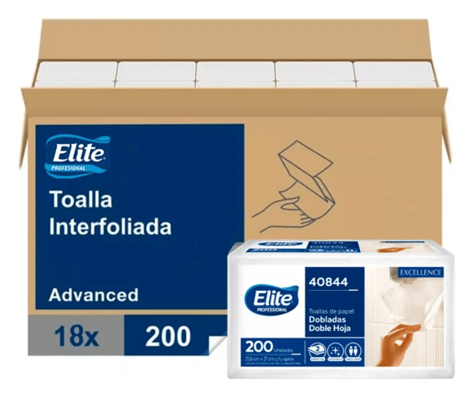 TOALLA INTERFOLIADA DOBLE HOJA - 200 UNIDADES - 18 PAQUETES. MARCA ELITE2