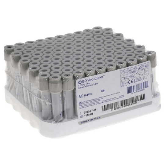 TUBO EXTRACCIÓN SANGRE TAPA GRIS CON FLUORURO DE SODIO - 100 UNIDADES - MARCA BD 0