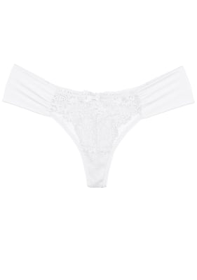 Colaless Lateral Drapeada y Encaje Blanco