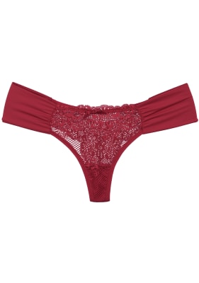 Colaless Lateral Drapeada y Encaje Rojo