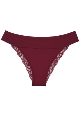 Bikini dobles en cintura y encaje Rojo