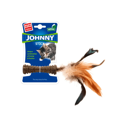 JUGUETE GATO PLUMAS CAFES CON VARILLA