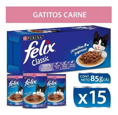 CAJA FELIX GATITO CARNE X15 UN 85 GR