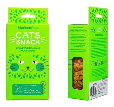 CATS SNACKS GALLETA RELLENA SALMON CON HIERBA GATERA 80 gr