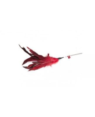 JUGUETE GATO PLUMAS ROJAS CON VARILLA
