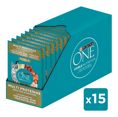 CAJA SACHET PURINA ONE GATO MULTI PROTEINAS 15X85 GR