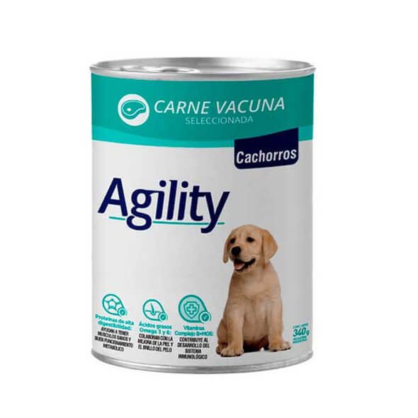 AGILITY LATA PERRO CACHORRO CARNE VACUNO 340 GR1