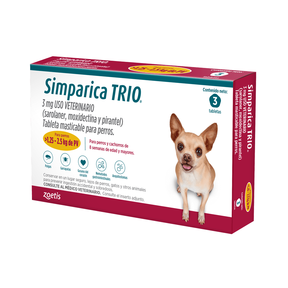 SIMPARICA TRIO X 3 COMP (1,3 - 2,5 KG)1