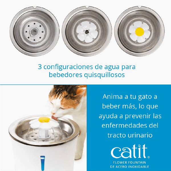 CATIT 2.0 FUENTE BEBEDERA ACERO INOX FLOR 3L3