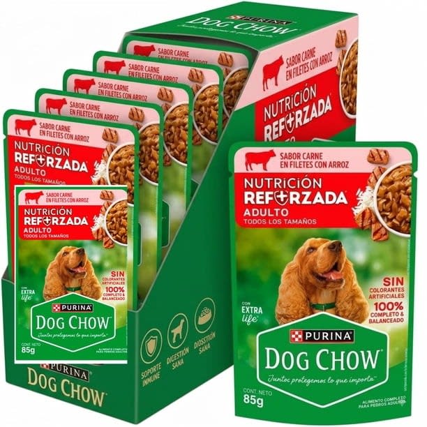 CAJA DOG CHOW SACHET ADULTO CARNE & ARROZ X15 UN1