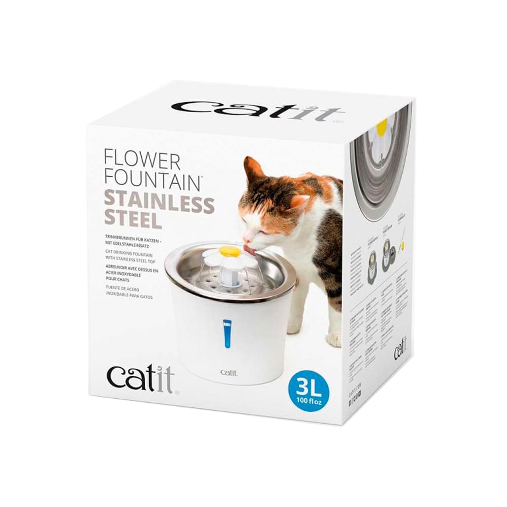 CATIT 2.0 FUENTE BEBEDERA ACERO INOX FLOR 3L1