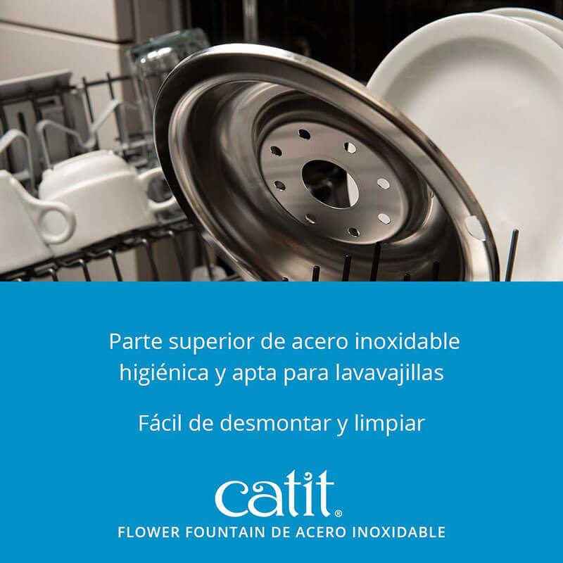 CATIT 2.0 FUENTE BEBEDERA ACERO INOX FLOR 3L4