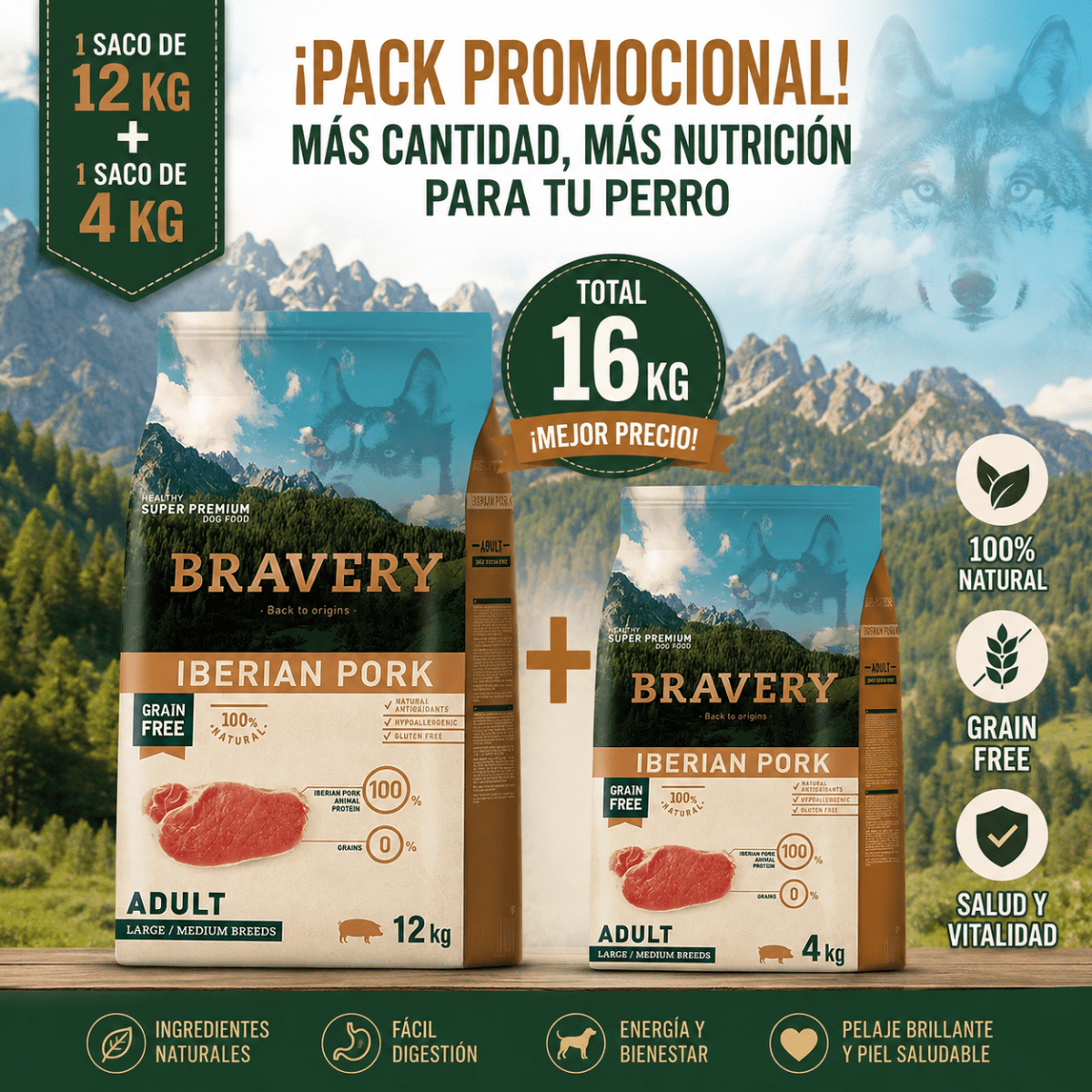 BRAVERY PERRO ADULTO CERDO IBERICO 12+4 KG1