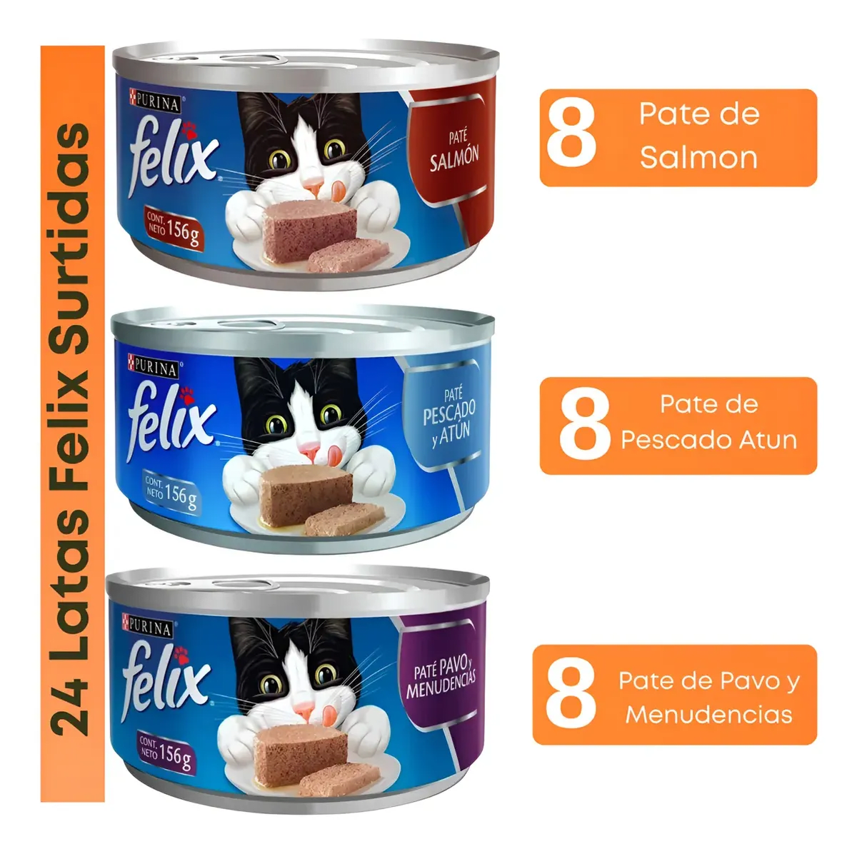 CAJA FELIX LATA PATE PAVO ATUN SALMON 156 GR X 24 UN2