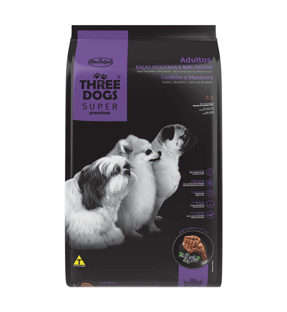 Three Dogs Super Premium Adultos Razas Pequeñas y Mini - Cordero y Arándano (10,1 KG)1