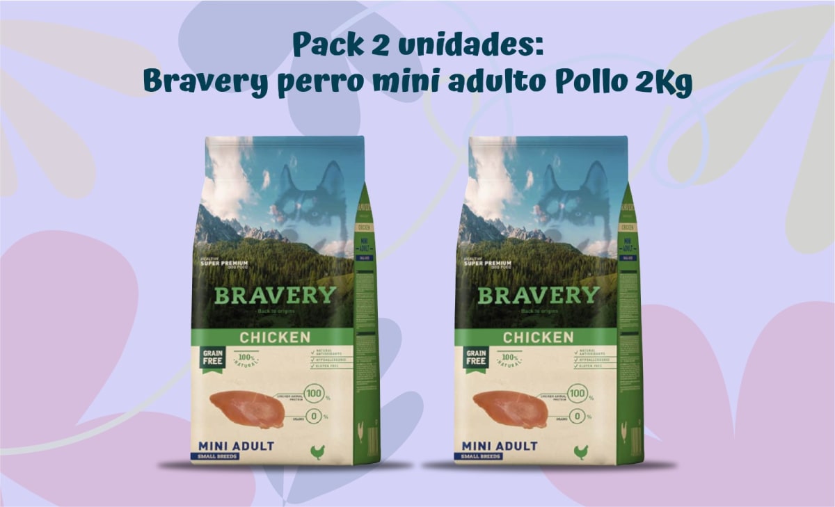 BRAVERY PERRO MINI ADULTO POLLO 2 KG - PACK 2 UNIDADES1