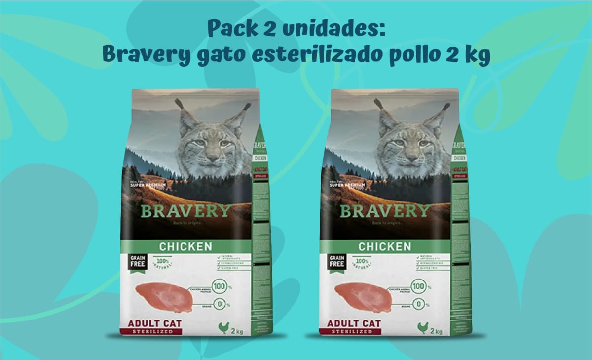 BRAVERY GATO ESTERILIZADO POLLO  2 KG - PACK 2 UNIDADES1