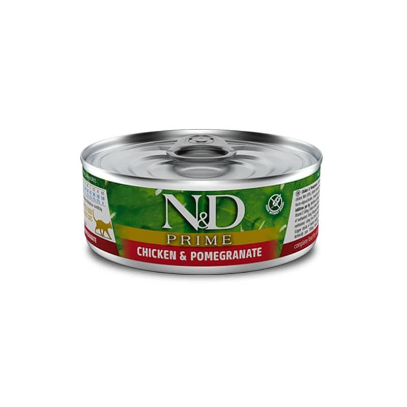 N&D LATA PRIME GATO POLLO Y GRANADA 80 GR1
