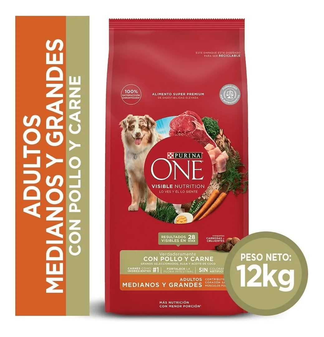 PURINA ONE PERRO ADULTO MEDIANO GRANDE CARNE 12 KG1