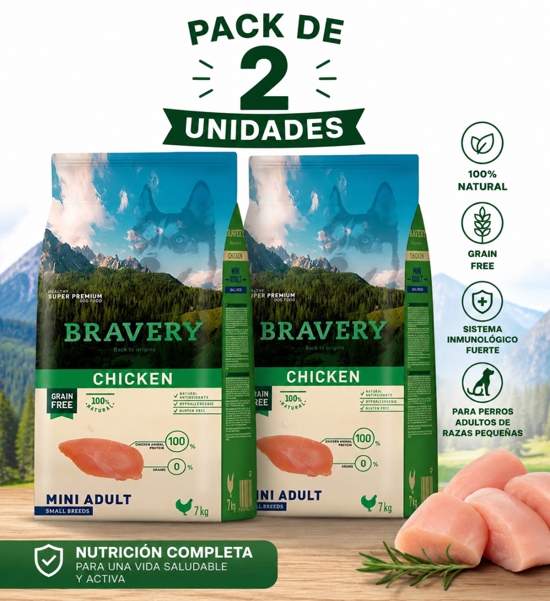 BRAVERY PERRO MINI ADULTO POLLO 7 KG - PACK 2 UNIDADES1