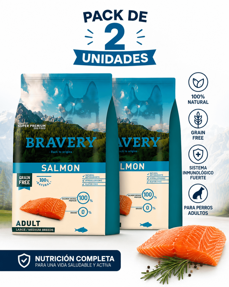BRAVERY PERRO ADULTO SALMON 12 KG - PACK 2 UNIDADES1