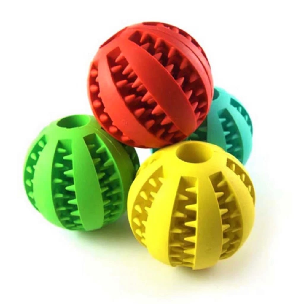 JUGUETE PERRO PELOTA GOMA SNACK CON DIENTES 7,5 CM1