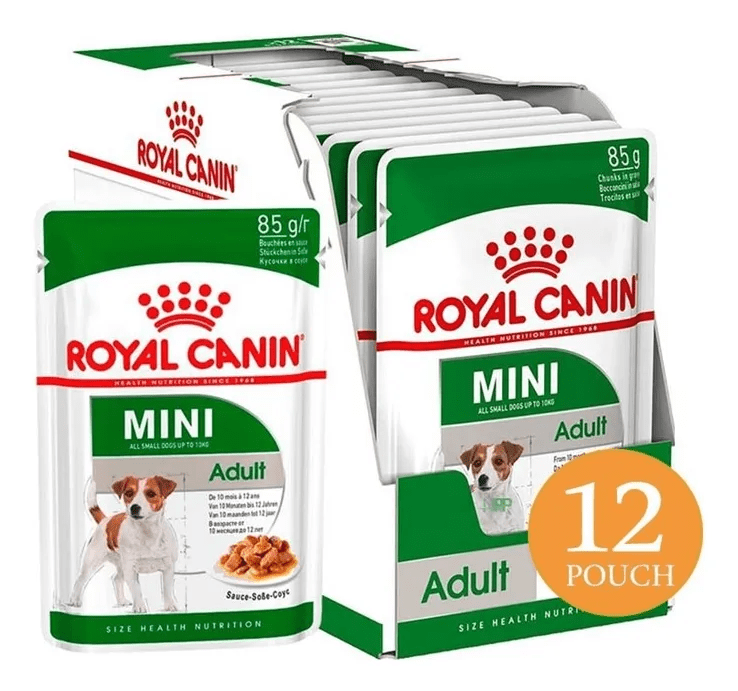 CAJA ROYAL CANIN MINI ADULTO POUCH X 12 UN 85 GR1