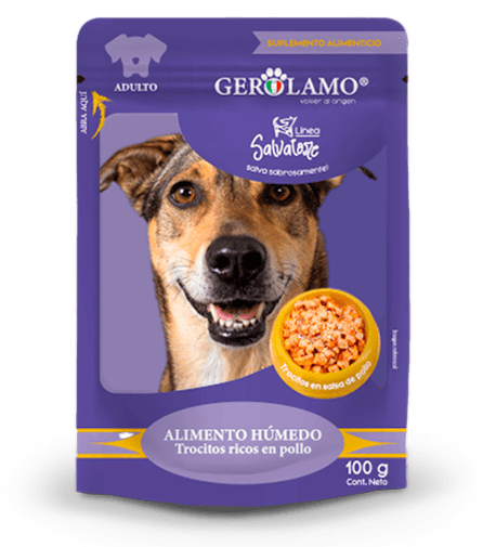 GEROLAMO SALVATORE POUCH TROCITOS EN SALSA DE PERRO POLLO 100 GR1