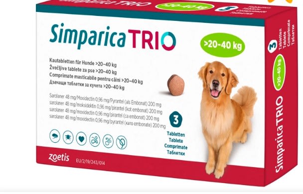 SIMPARICA TRIO X 3 COMP (20 - 40 KG)1