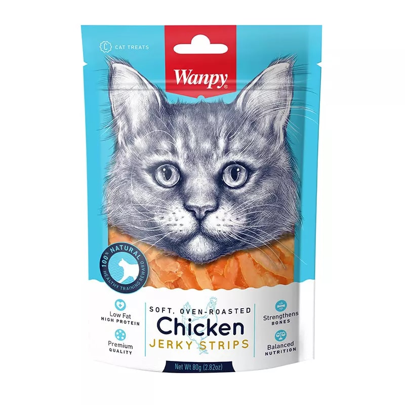WANPY SOFT CHICKEN JERKY STRIPS FOR CATS 80 GR1