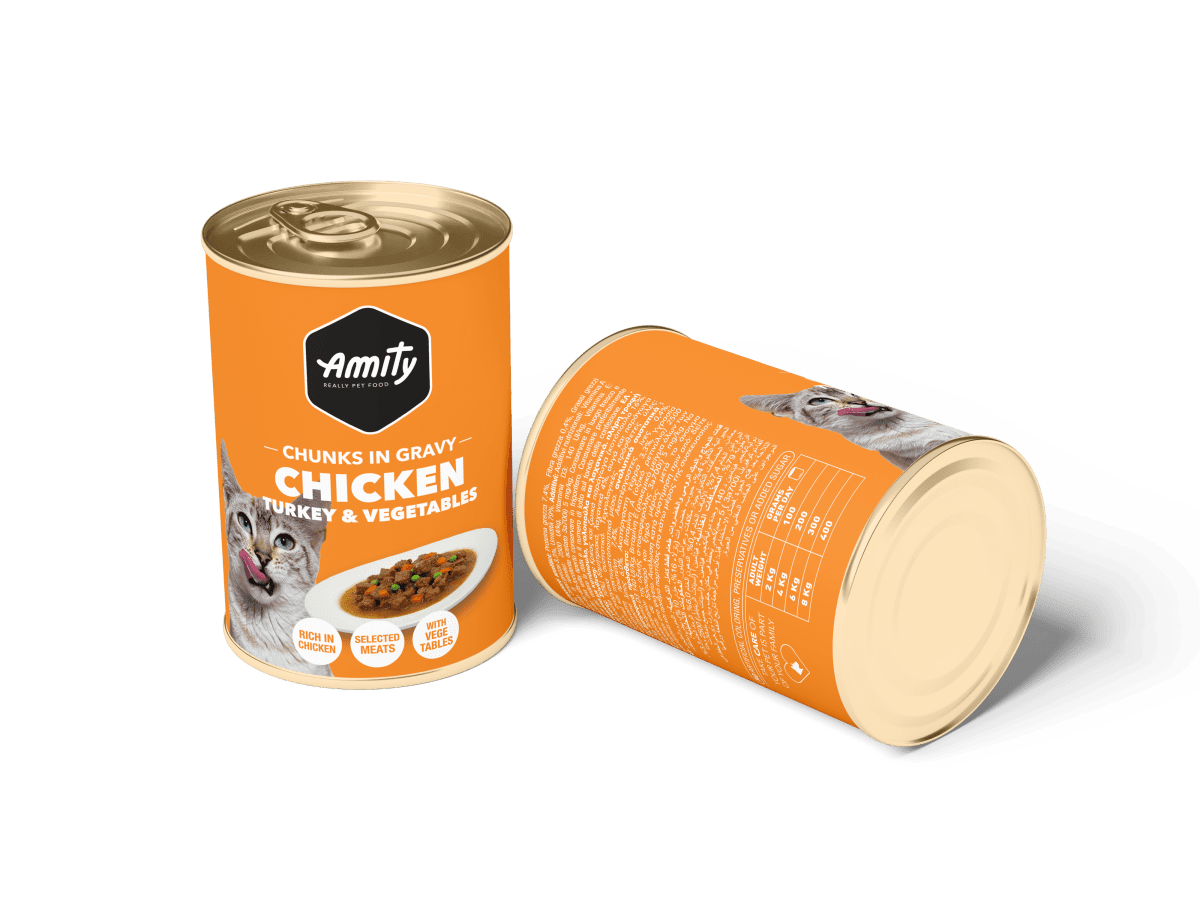 AMITY LATA GATO ADULTO POLLO, TURKEY Y VEGETALES 415 GR1