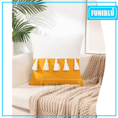 FUNDA LINO TEJIDO POMPON 45X45