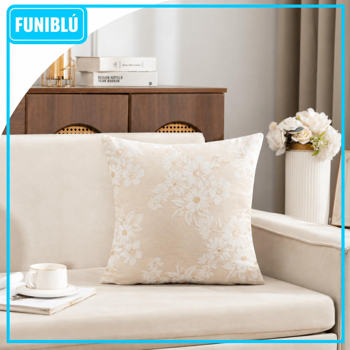 FUNDA CHENILLE FLORES 45X455