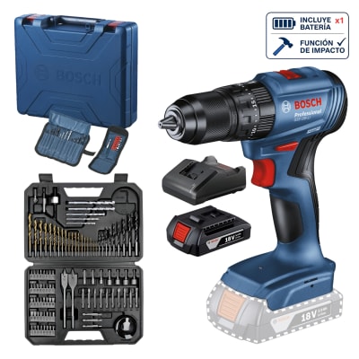 Taladro Percutor GSB 185-LI 1B+AC + Set 103pcs Bosch