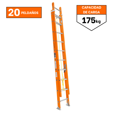 Escalera telescópica fibra de vidrio 20 peldaños Truper