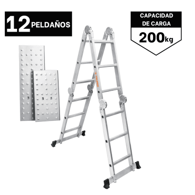 Escalera multiposición 12 peldaños soporta 200Kg Truper