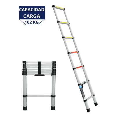 Escalera telescopica 7 peldaños Plegable 102kg Truper